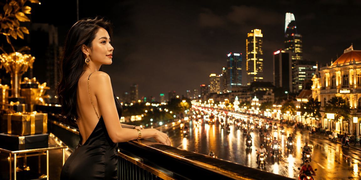 Không khí đô thị ban đêm tại TP. Hồ Chí Minh với ánh đèn neon rực rỡ gợi không khí cá cược trực tuyến
