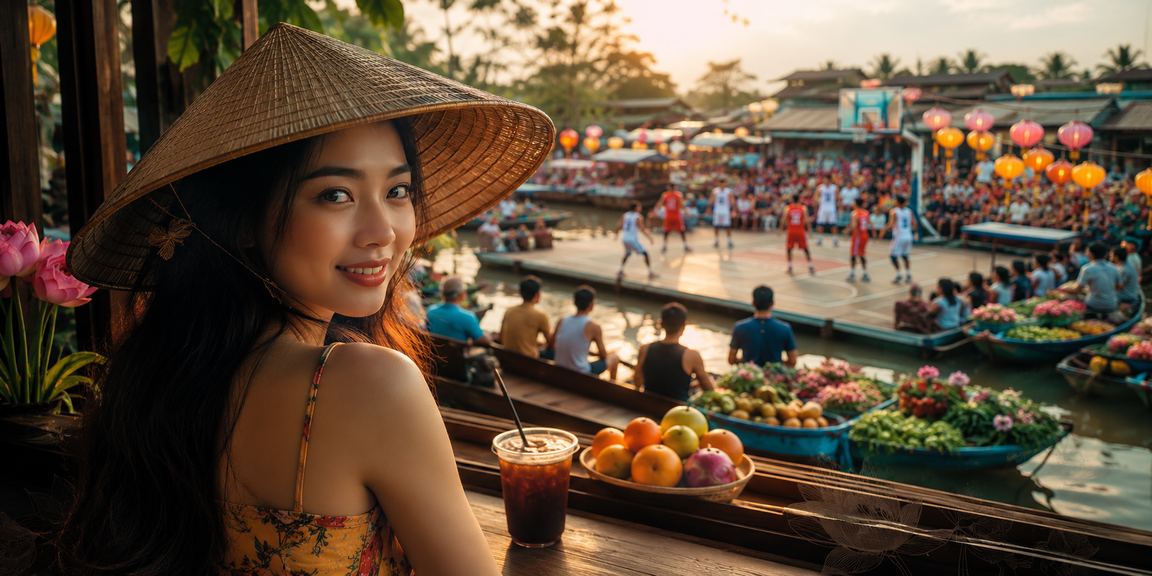 Người chơi đặt cược bóng rổ tại vùng đồng bằng sông Cửu Long với nón lá truyền thống